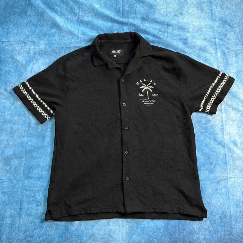 Malibu by Drill Clothing Co Mens Black Embroidered Social Club Shirt Size M